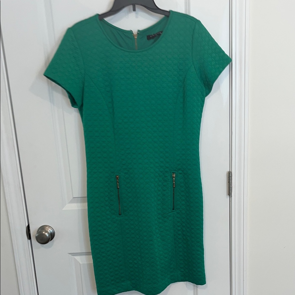 Sharagano Teal Green Mini Dress with Zipper Details